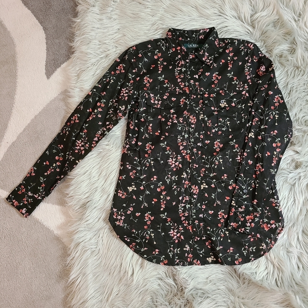 Ralph Lauren Button Up Floral Sheer Dress Shirt